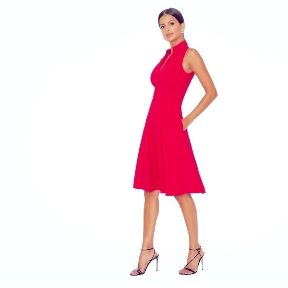 Black Halo Antoinette Fit & Flare Dress Snap Dragon Pink V Neck A-Line 8